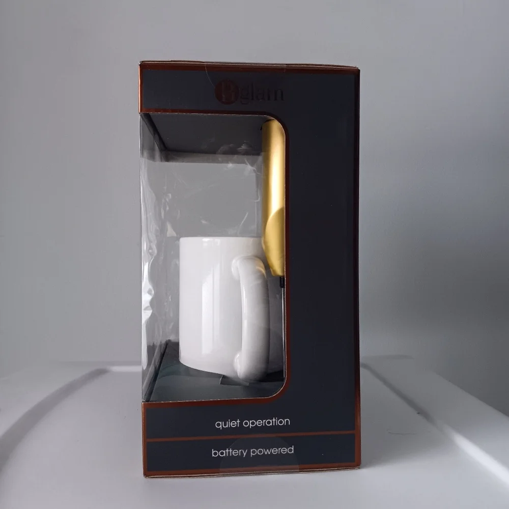 B Glam Ceramic Coffee Mug and Frother Boxed Gift Set Kitchen Home White Gold